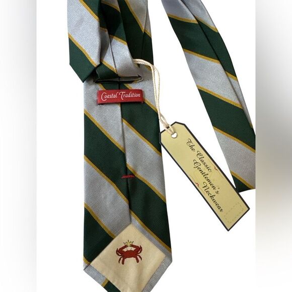 NWT Coastal Tradition Green and Gray Striped Tie - Picture 2 of 2